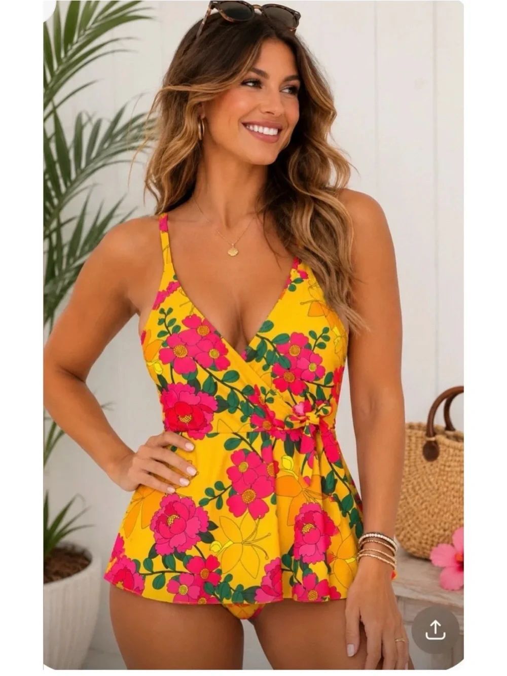 BETSEY JOHNSON Daffodit Floral Print one piece Swimsuit Size XL ~ NWT